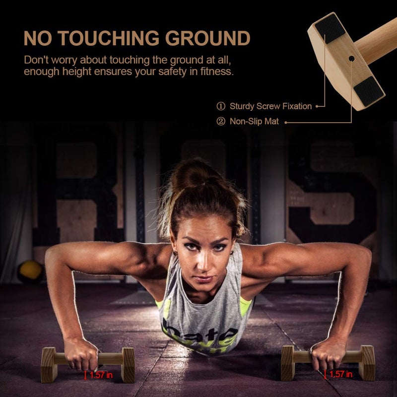 airogym Push-up Stand, 2 PCS Wood Pushup Bars Non-Slip Base Exercise Home Workout Equipment, 30CM Wooden Parallettes Handle Stands Grip for Men Strength Training, Planks Calisthenics - Image 5